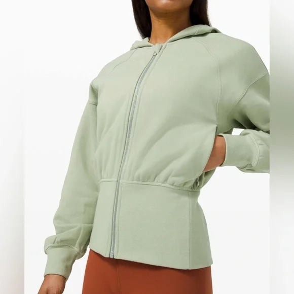 Lululemon Oversized Hugged-Waist Cotton Zip Hoodie size 10 in Green Fern - Picture 1 of 10